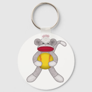 Softball Sock Monkey Key Ring