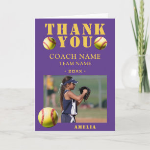 Softball Sports Photo Coach Thank You Card