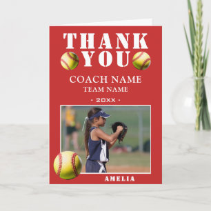 Softball Sports Photo Coach Thank You Card