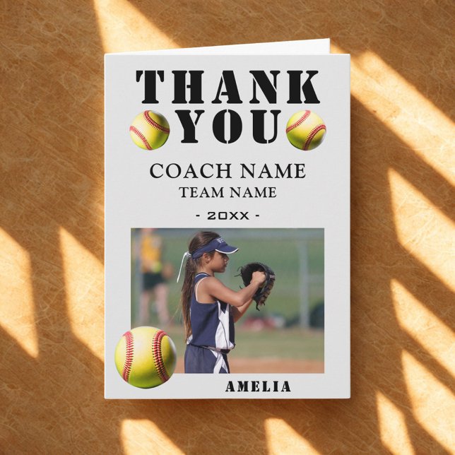 Softball Sports Photo Coach  Thank You Card (Creator Uploaded)