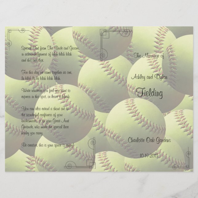 Softball Sports Wedding Theme Wedding Program (Front)