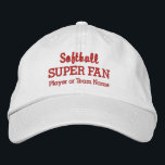 Softball Super Fan Custom Sport Team Player Name Embroidered Hat<br><div class="desc">Support your favourite softball team or player with this SUPER FAN cap. Add your high school, youth, club, college team or player's name to create a one-of-a-kind hat. (You can also change this to any other sport.) Easily change the text and hat colour to match your team's colours. Whether you're...</div>
