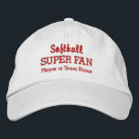 Softball Super Fan Custom Sport Team Player Name Embroidered Hat<br><div class="desc">Support your favourite softball team or player with this SUPER FAN cap. Add your high school, youth, club, college team or player's name to create a one-of-a-kind hat. (You can also change this to any other sport.) Easily change the text and hat colour to match your team's colours. Whether you're...</div>