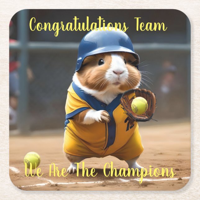 Softball Superstar: The Guinea Pig's Big Game, Square Paper Coaster (Front)