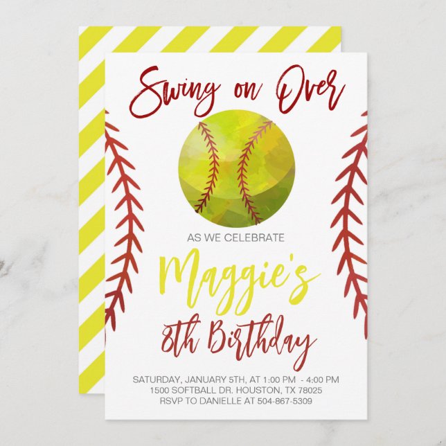 Softball Swing on Over Birthday Invitation (Front/Back)