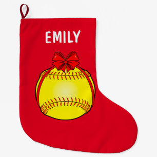 Softball Tied with a Bow Large Christmas Stocking