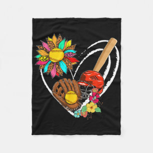 Softball Tools Sunflower Cute Heart Shape Floral F Fleece Blanket