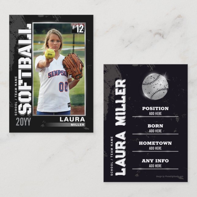 Softball Trading Card Silver Baseball Player Card (Front/Back)