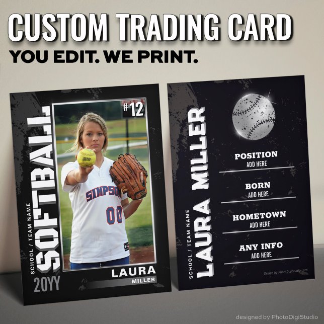 Softball Trading Card Silver Baseball Player Card (Custom Softball Trading Card, Silver Player Card)