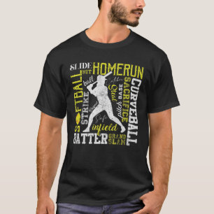 Softball Typography Word Art Funny Batter Pitcher T-Shirt