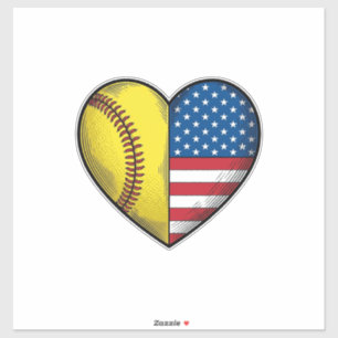 Softball USA Flag Heart Vintage Vector Design_1