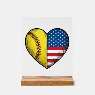 Softball USA Flag Heart Vintage Vector Design_1 Acrylic Sign