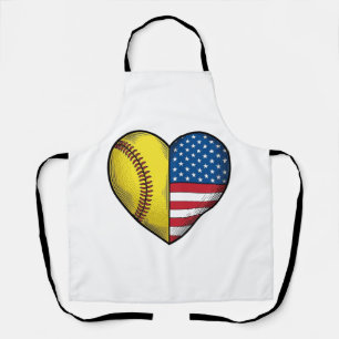 Softball USA Flag Heart Vintage Vector Design_1 Apron