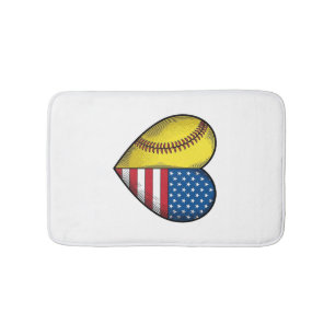 Softball USA Flag Heart Vintage Vector Design_1 Bath Mat