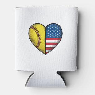 Softball USA Flag Heart Vintage Vector Design_1 Can Cooler