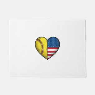 Softball USA Flag Heart Vintage Vector Design_1 Doormat
