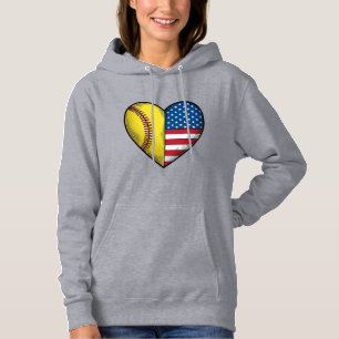 Softball USA Flag Heart Vintage Vector Design_1 Hoodie