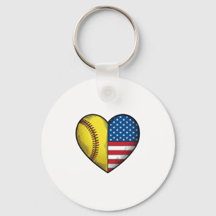 Softball USA Flag Heart Vintage Vector Design_1 Key Ring