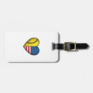 Softball USA Flag Heart Vintage Vector Design_1 Luggage Tag
