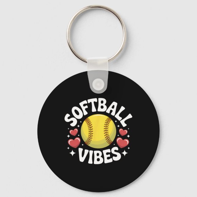 Softball Vibes Cute Fastpitch Softball Team Player Key Ring (Front)