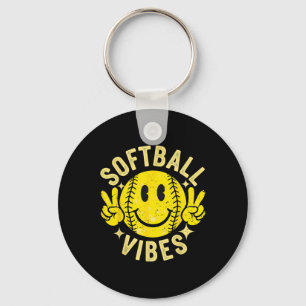 Softball Vibes Peace Sign Softball Girl Key Ring