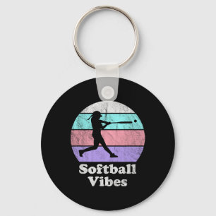 Softball Vibes Retro Vintage Girls Or Women's Batt Key Ring