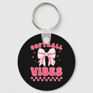 Softball Vibes Softball Coquette Groovy Softball G Key Ring