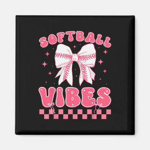 Softball Vibes Softball Coquette Groovy Softball G Magnet
