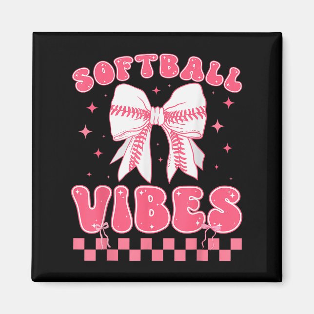 Softball Vibes Softball Couqette Groovy Softball G Magnet (Front)