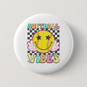 Softball Vibes Softball Retro Groovy Game Day Girl 6 Cm Round Badge