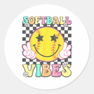 Softball Vibes Softball Retro Groovy Game Day Girl Classic Round Sticker