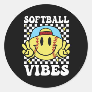 Softball Vibes Softball Retro Groovy Game Day Girl Classic Round Sticker