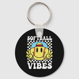 Softball Vibes Softball Retro Groovy Game Day Girl Key Ring