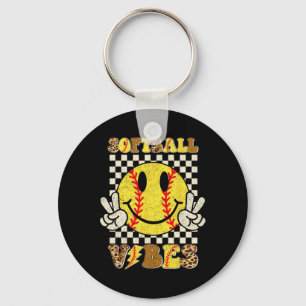 Softball Vibes Softball Retro Groovy Game Day Girl Key Ring
