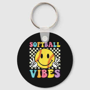 Softball Vibes Softball Retro Groovy Game Day Girl Key Ring