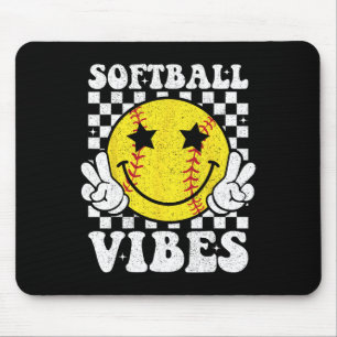 Softball Vibes Softball Retro Groovy Game Day Girl Mouse Pad