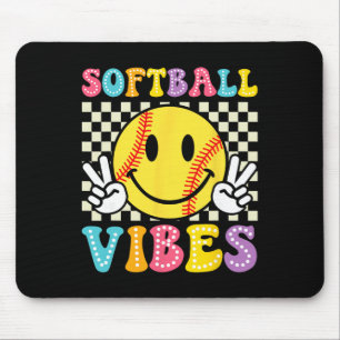 Softball Vibes Softball Retro Groovy Game Day Girl Mouse Pad