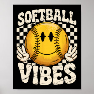 Softball Vibes Softball Retro Groovy Game Day Girl Poster