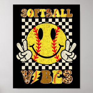 Softball Vibes Softball Retro Groovy Game Day Girl Poster