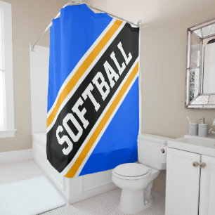 SOFTBALL Vivid Blue Yellow Black Racing Stripes Shower Curtain
