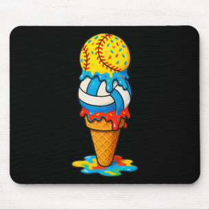 Softball Volleyball Ice Cream Drip Colorful Summer Mouse Pad