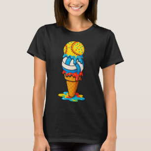 Softball Volleyball Ice Cream Drip Colorful Summer T-Shirt