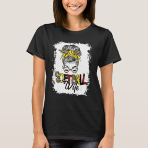 Softball Wife Life With Leopard Messy Bun Mother's T-Shirt