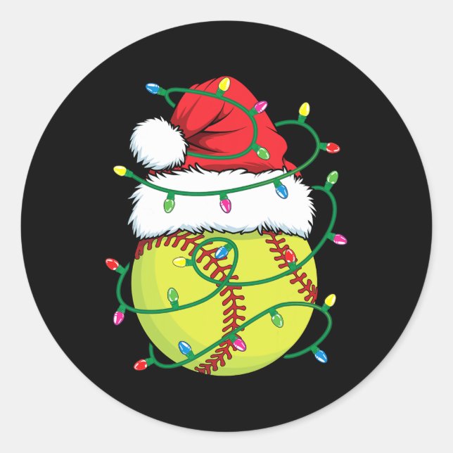 Softball With Santa Hat Men Boys Girls Christmas X Classic Round Sticker (Front)