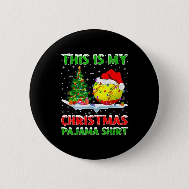 Softball Xmas Tree Lights This Is My Christmas Paj 6 Cm Round Badge (Front)