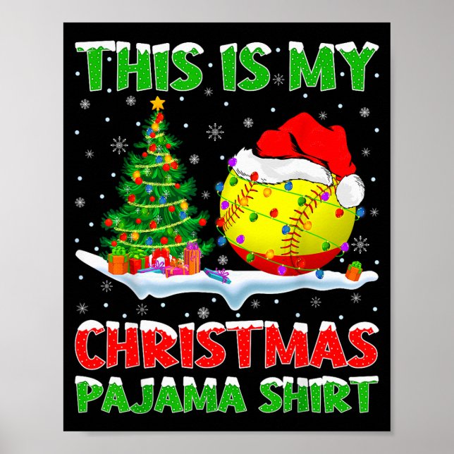Softball Xmas Tree Lights This Is My Christmas Paj Poster (Front)