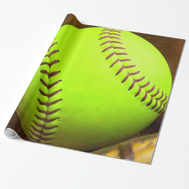 Softball Yellow Fast Pitch 8U 10U Wrapping Paper (Unrolled)