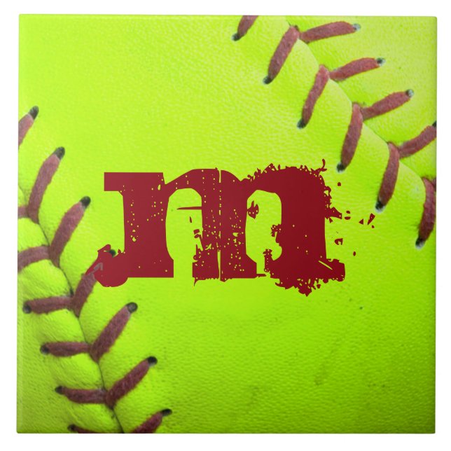 Softball Yellow Fast Pitch Monogram Display Tile (Front)