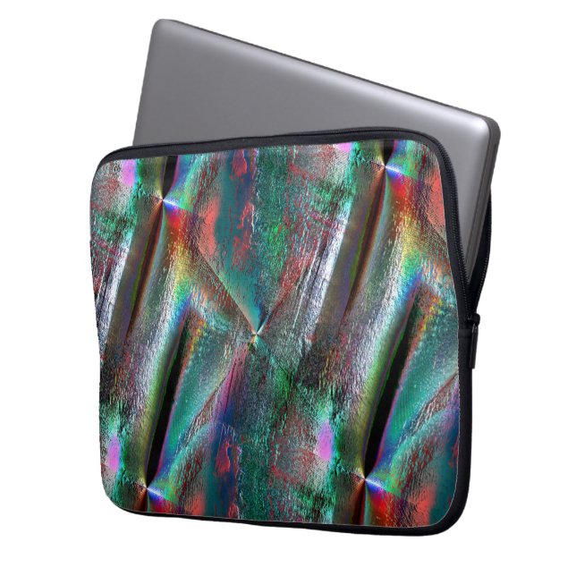 Softened psychedelic woody texture, digital rugged laptop sleeve (Front Left)