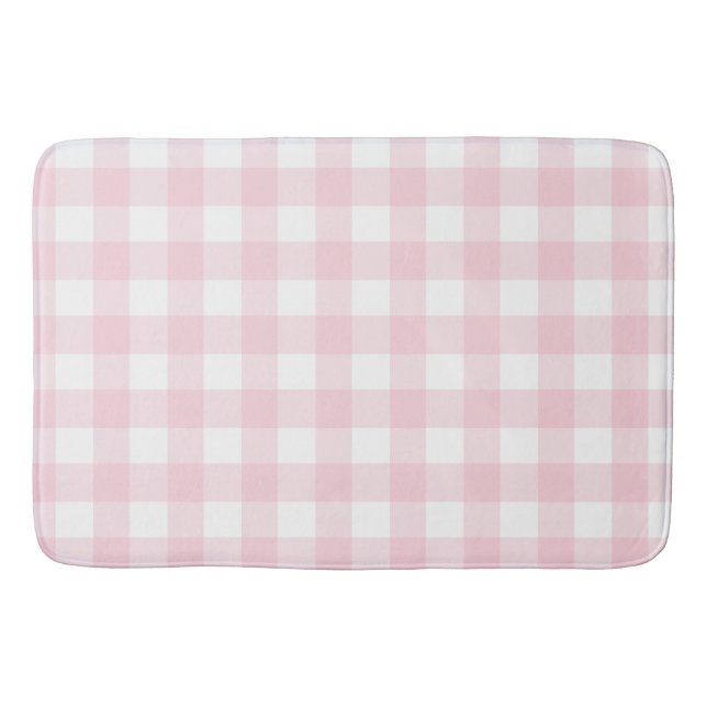 Softest Light Pink Gingham Buffalo Check Plaid Bath Mat (Front)